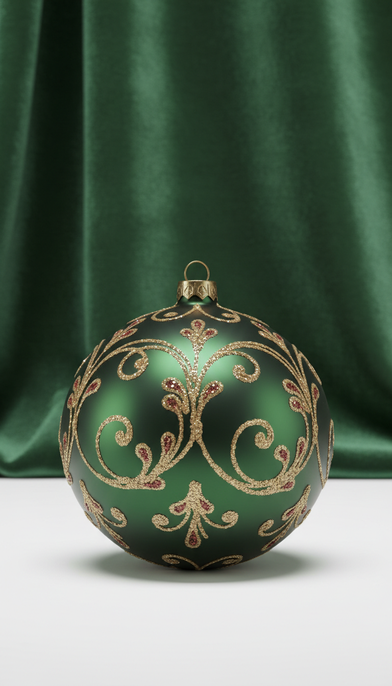 Forest Green Glass Ornament with Gold Filigree