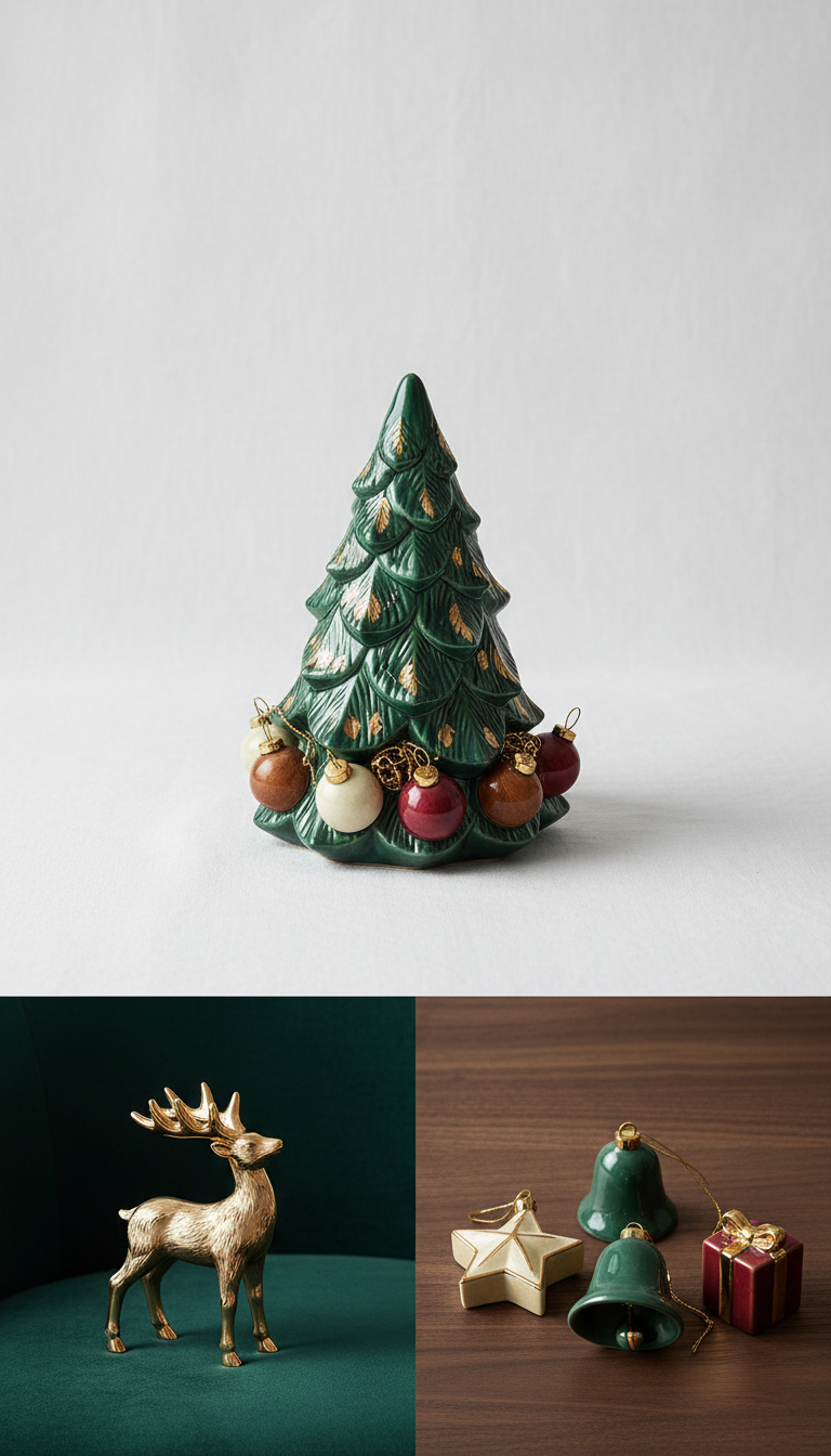 Ceramic and Gold Holiday Centerpiece on Snow Linen