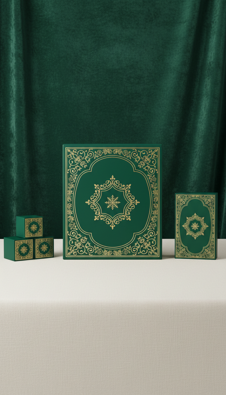 Holiday Gift Box Set in Deep Green with Gold Foil Detailing